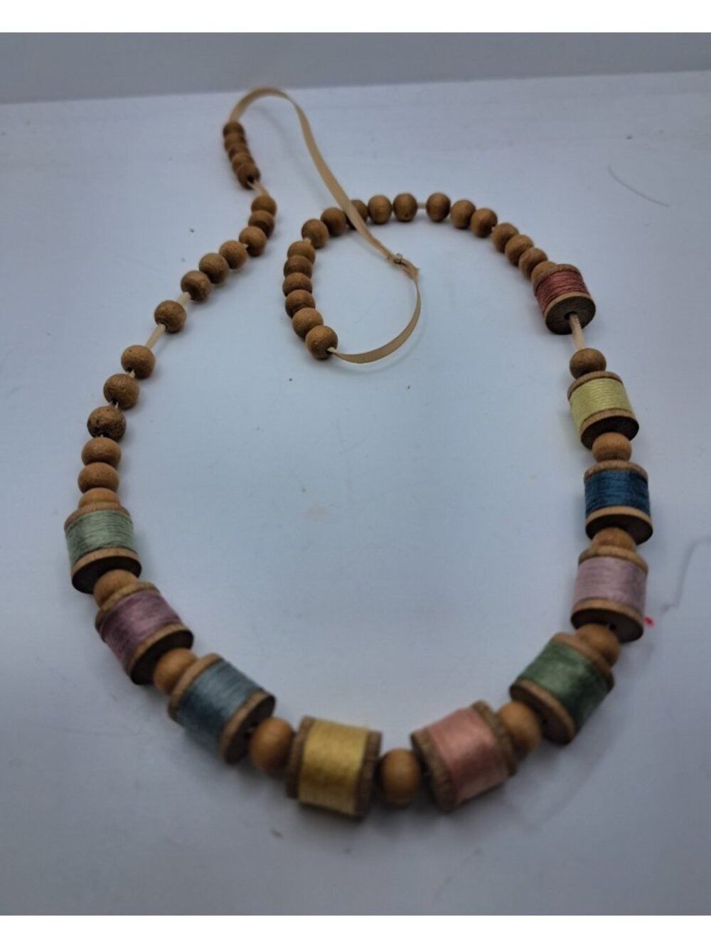 Vintage Wooden Spool String Sewing Thread Spools Necklace Costume Jewelry